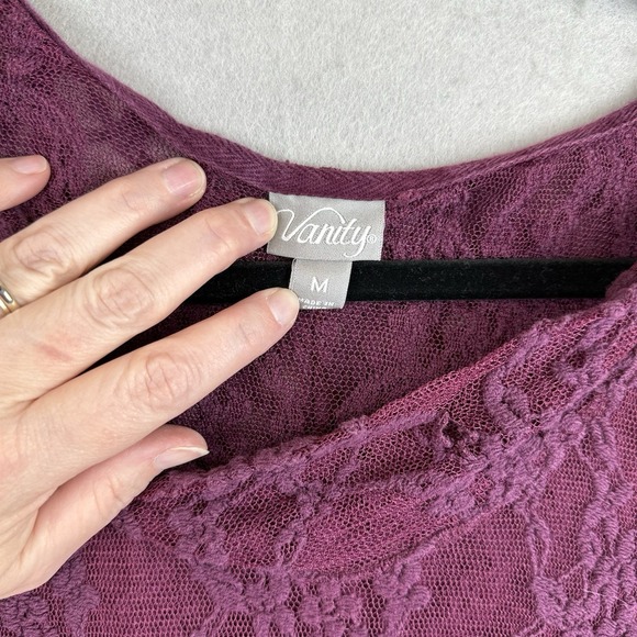 Vanity Y2K Burgundy Women's Grunge Sheer Lace 3/4 Sleeved Hoodie Cowl Neck Sz M - Picture 4 of 8